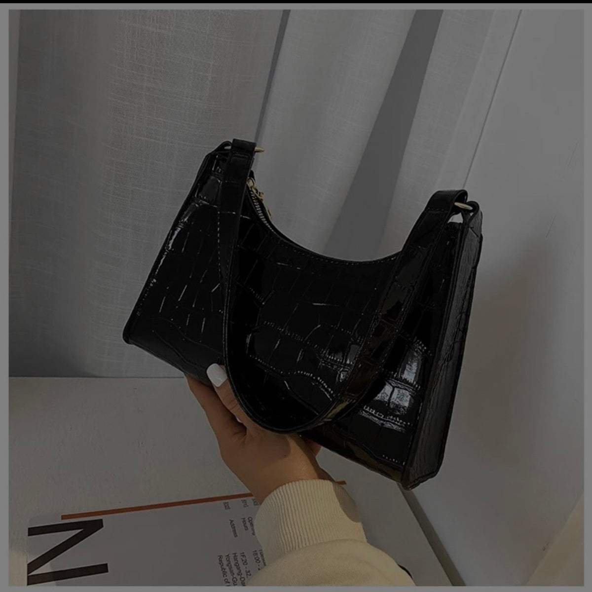 Crocodile Embossed Shoulder Bag