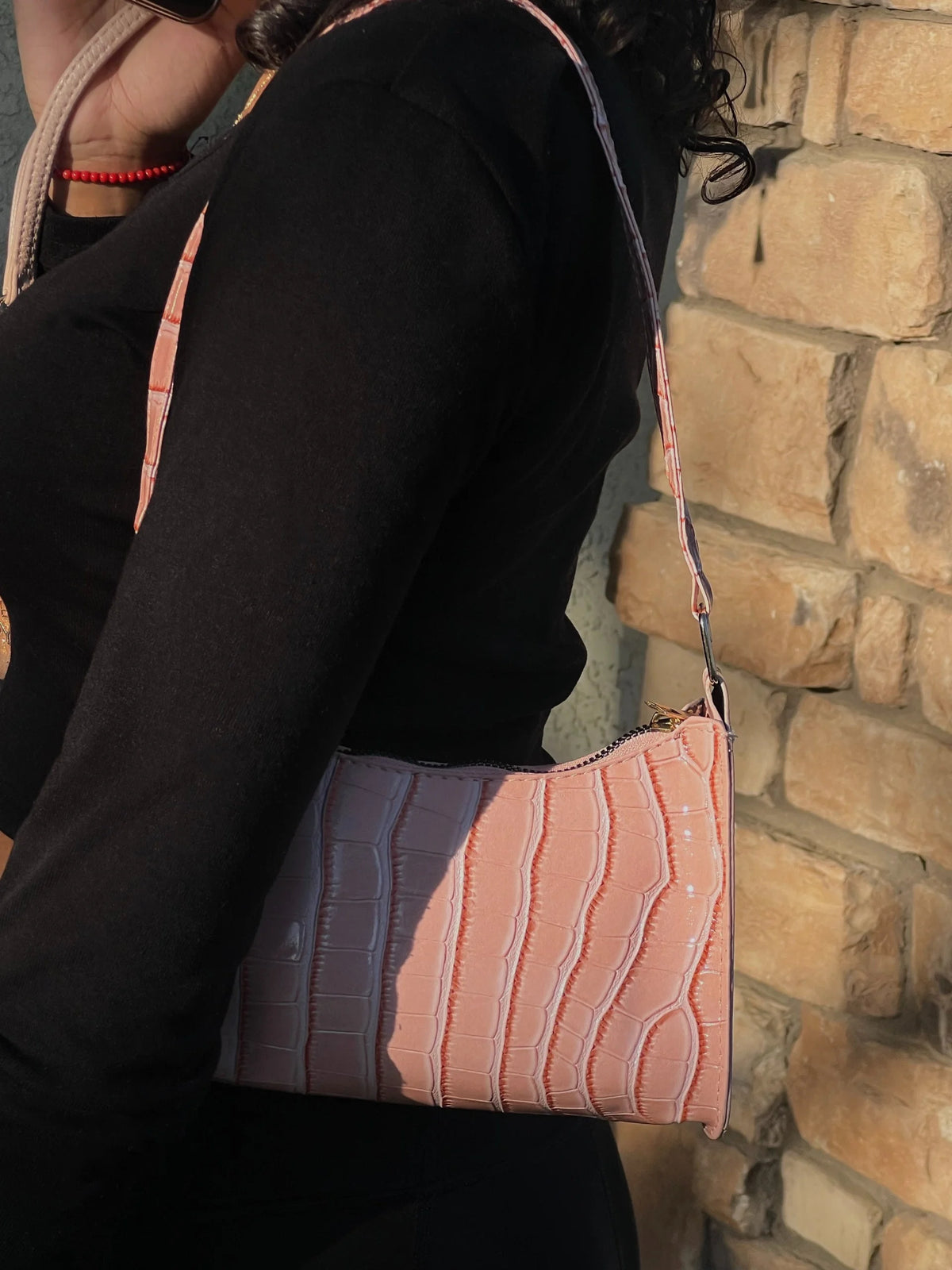 Crocodile Embossed Shoulder Bag